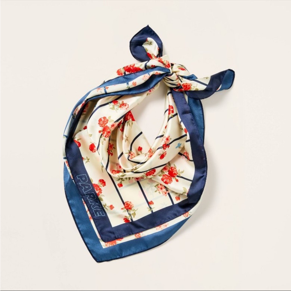 PARKE Target Floral Stripe Scarf in Cream Navy Stripe and Red Floral